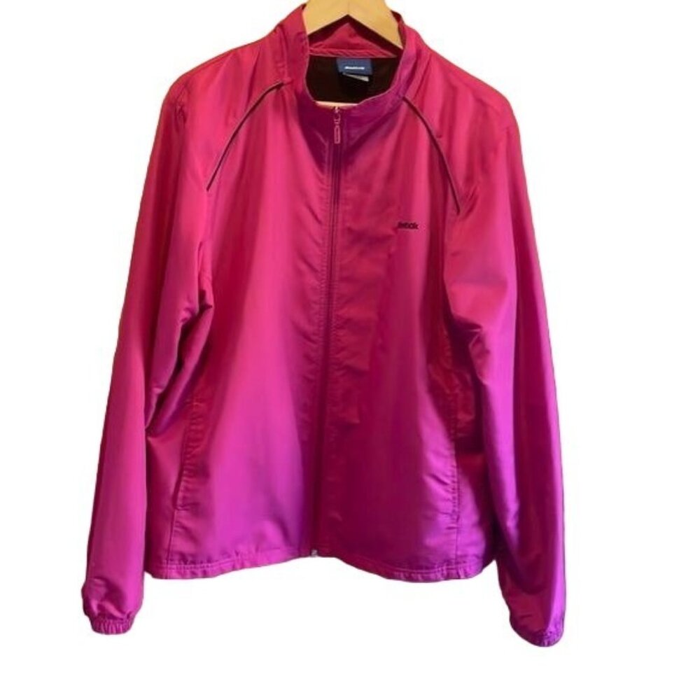 Reebok Women’s Pink Full Zip Athletic Windbreaker Jacket Pockets XL Gorpcore